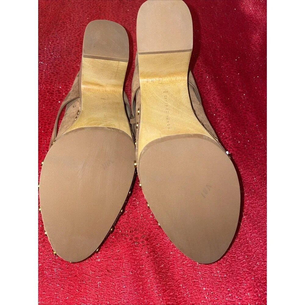 Veronica Beard Dacey Buckle Suede Clogs size 11M USA women Tan Pecan Wood Metals
